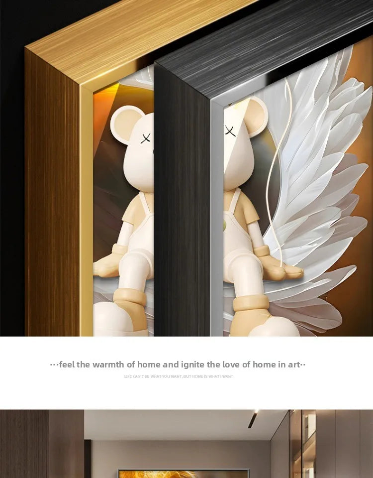 Colorful cartoon bear wall decor LED poster by MC THE BLACK DIAMOND, modern luminous mural for living room or corridor.