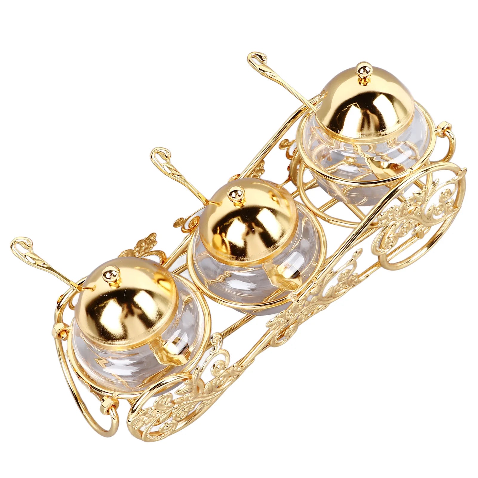 European style polished glass sugar bowl with golden accents, part of MC THE BLACK DIAMOND serveware for home use.