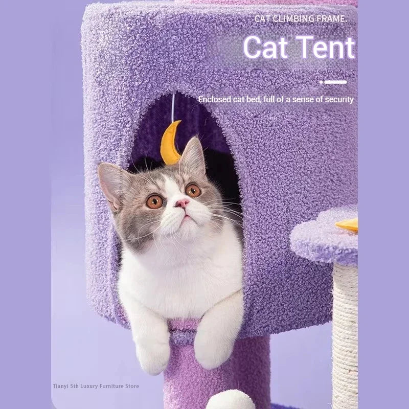 MC THE BLACK DIAMOND cat condo house featuring the Designers Denmark Nordic Space Capsule Tree climbing frame for cats.