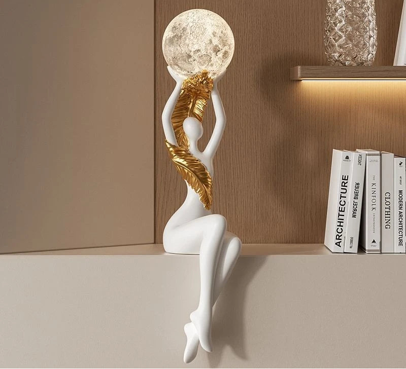 Resin luxury solid color figurines by MC THE BLACK DIAMOND, luminous character wine cabinet decor, semi-handmade modern home ornament