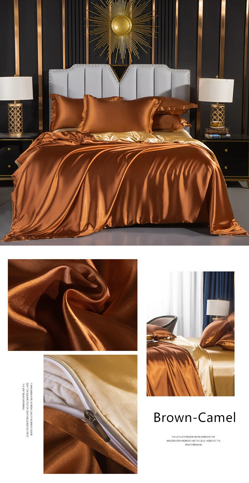 Luxury silk bedding set with duvet cover, fitted sheet, flat sheet, and pillowcases from 𝕄𝕔 𝕋𝕙𝕖 𝔹𝕝𝕒𝕔𝕜 𝔻𝕚�