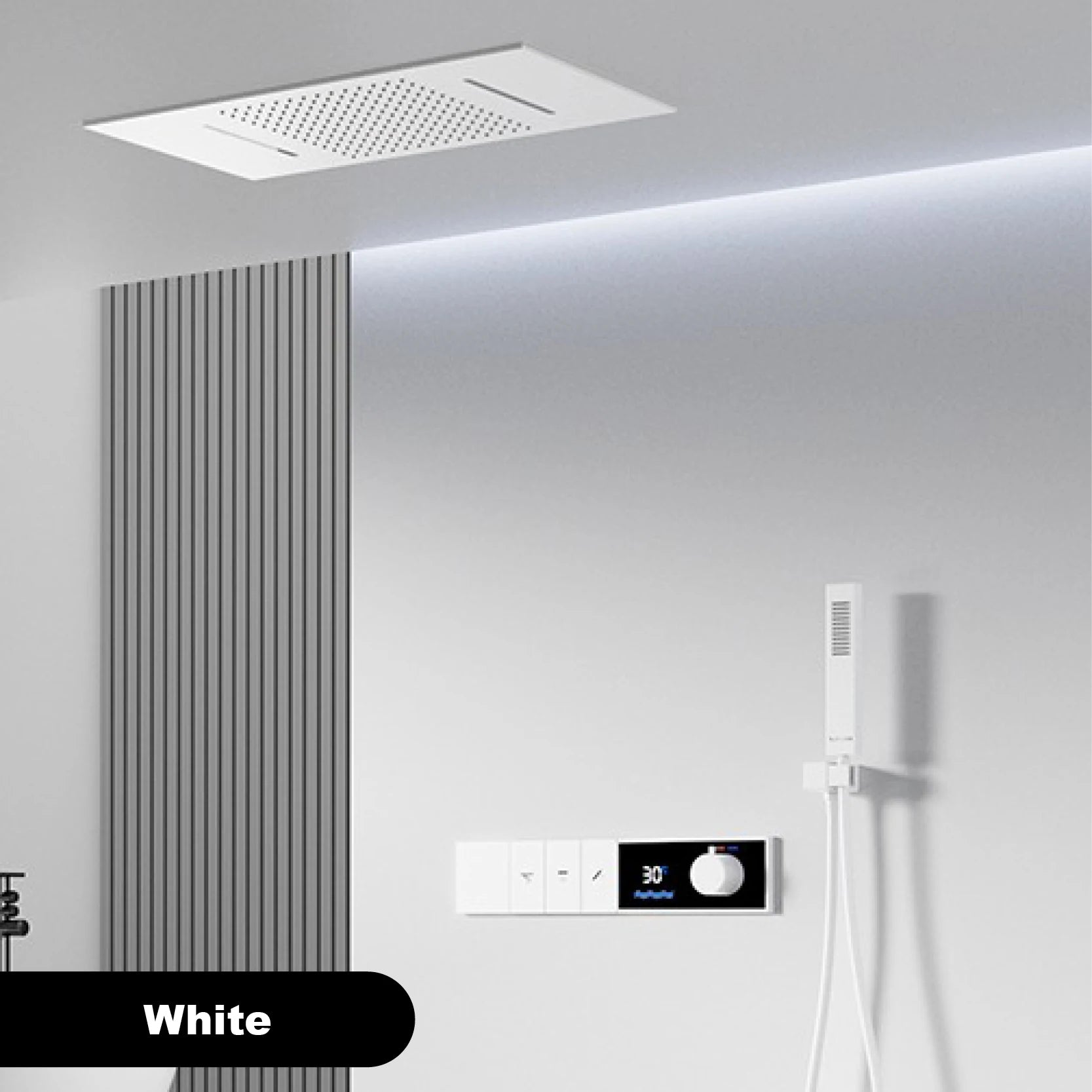 Luxury brass shower system with LED display, three spray modes, ceiling waterfall outlet, bath mixer from 𝕄𝕔 𝕋𝕙𝕖 𝔹𝕝𝕒𝕔𝕜 𝔻𝕚�