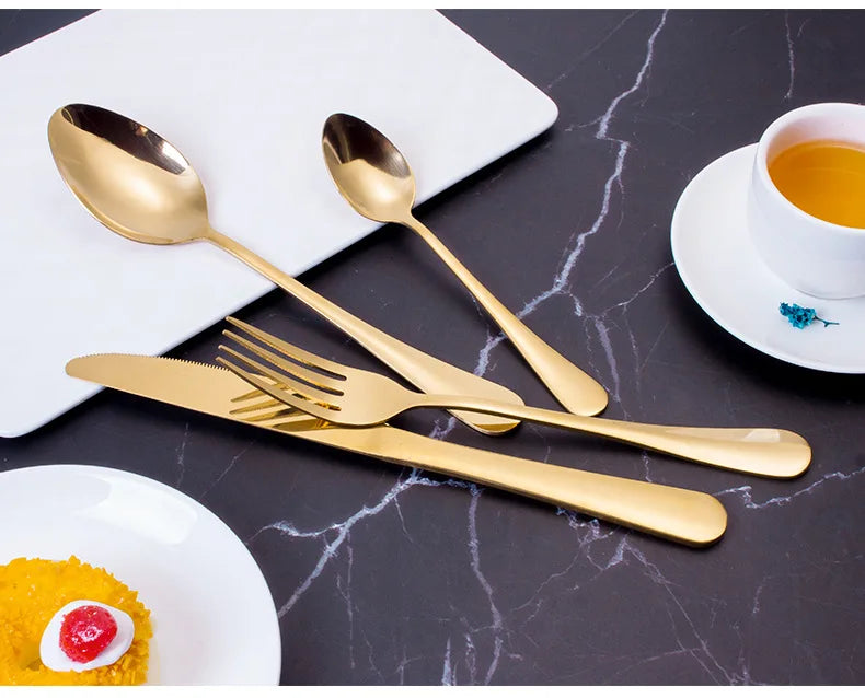 Set of 24 stainless steel kitchen cutlery including knives, forks, and spoons from 𝕄𝕔 𝕋𝕙𝕖 𝔹𝕝𝕒𝕔𝕜 𝔻𝕚�