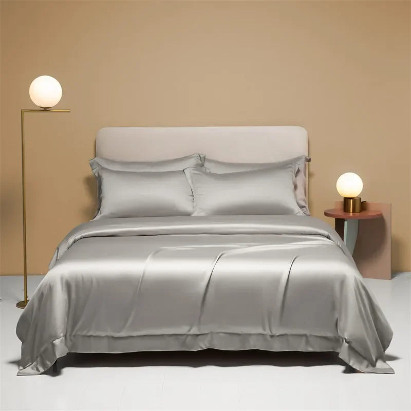 Natural mulberry silk duvet cover in solid color, single to king size bedsheets from 𝕄𝕔 𝕋𝕙𝕖 𝔹𝕝𝕒𝕔𝕜 𝔻𝕚𝕒