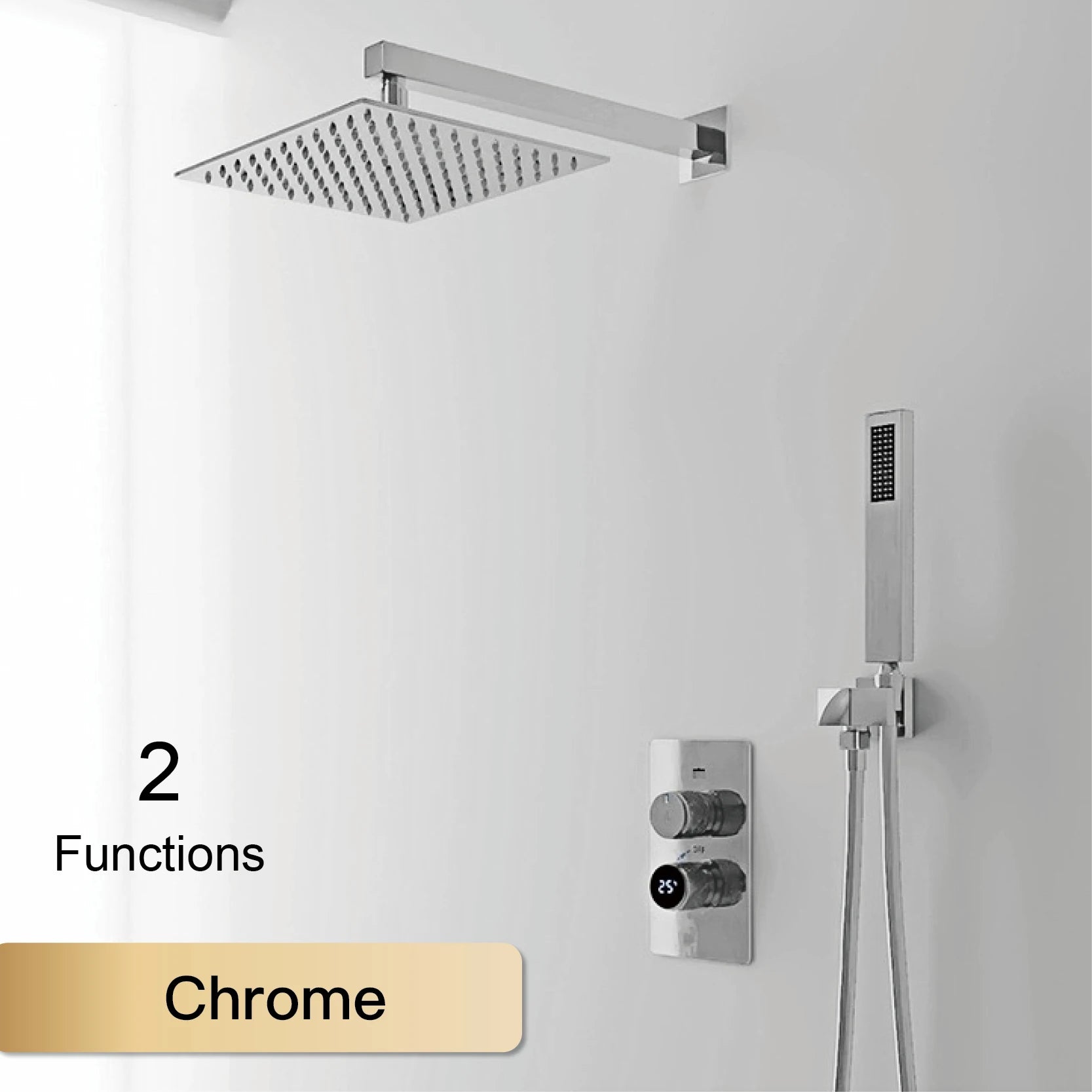 Black MC THE BLACK DIAMOND luxury shower system with wall-mounted bath tap, LED digital display, dual hot and cold controls