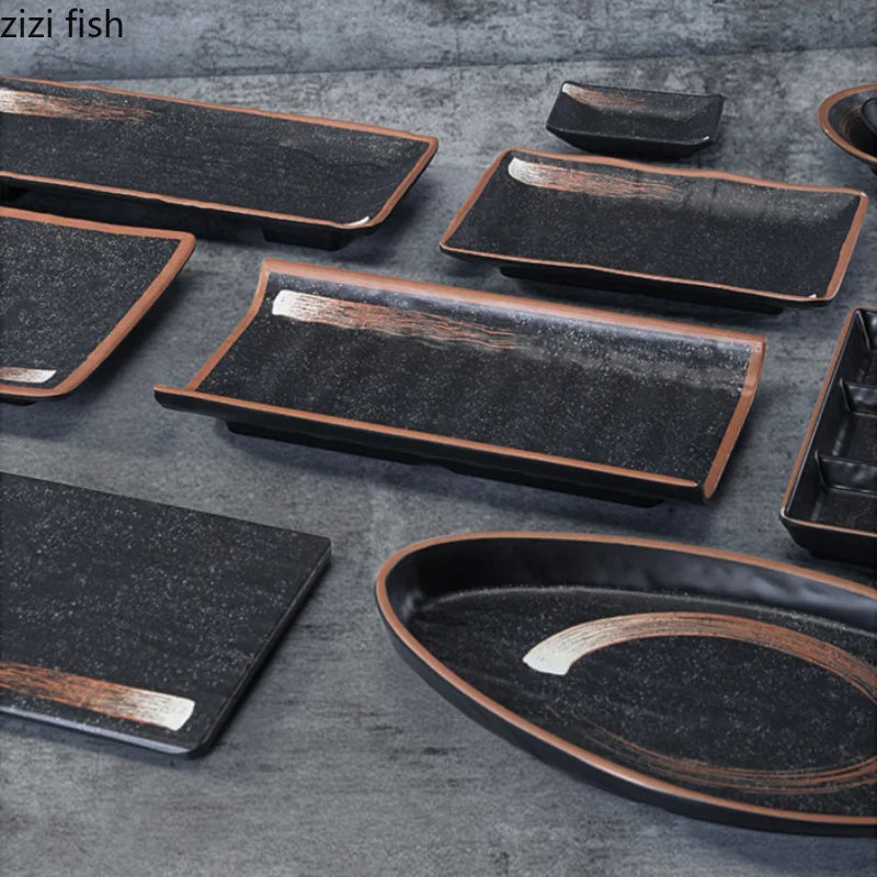 Melamine dinner plate set with sushi plates, dessert bowls, fruit and salad bowls from 𝕄𝕔 𝕋𝕙𝕖 𝔹𝕝𝕒𝕔𝕜 𝔻𝕚𝕒