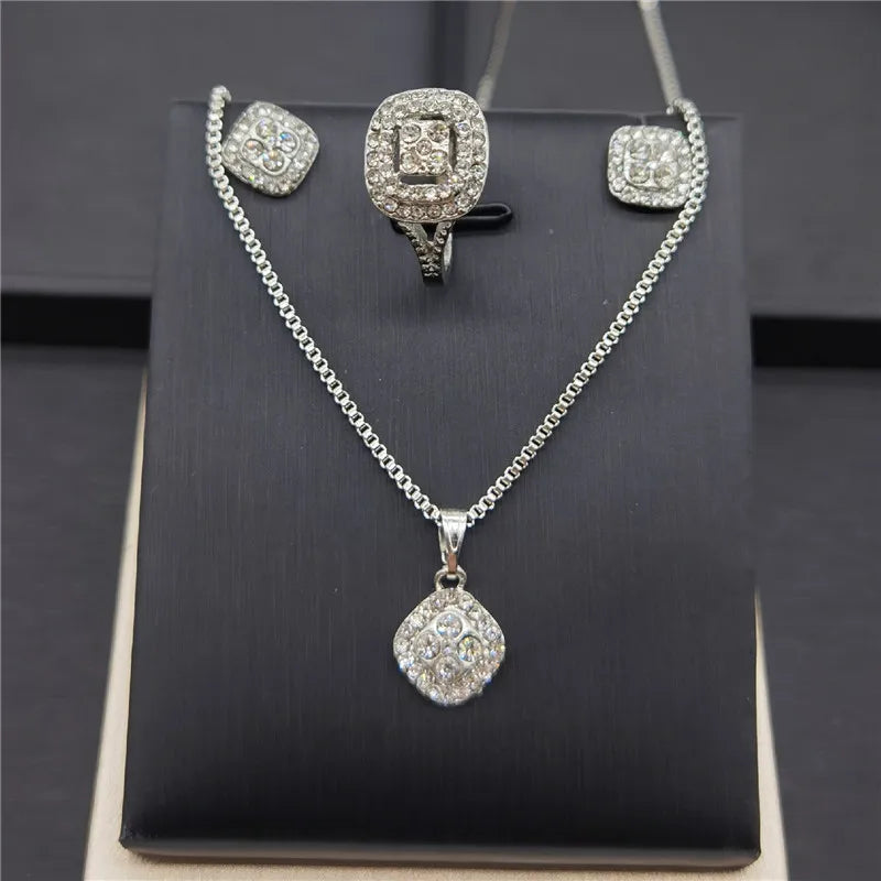 European and American style jewelry set featuring eight hearts and arrows engagement ring, earrings, and necklace by 𝕄𝕮 𝕋𝕙𝕖 𝔹𝕝𝕒𝕔𝕜 𝔻𝕚�