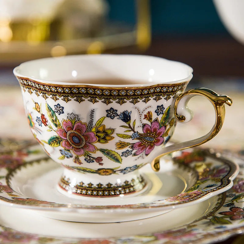 French floral bone china coffee cup and saucer set by 𝕄𝕔 𝕋𝕙𝕖 𝔹𝕝𝕒𝕔𝕜 𝔻𝕚𝕒𝕞𝕠