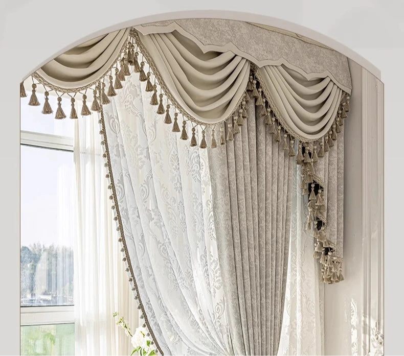 Beige jacquard chenille curtains by MC THE BLACK DIAMOND, stylish window screens for living rooms, bedrooms, balconies, and villas.