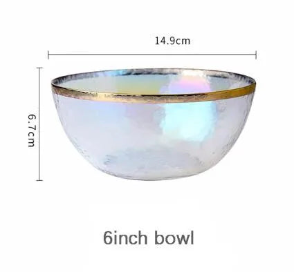 Rainbow glass dinner plates and salad dishes with gilt rims, clear glass serving tray from ๐๐ ๐๐๐ ๐น๐๐๐๐ ๐ป๐๐๏ฟฝ