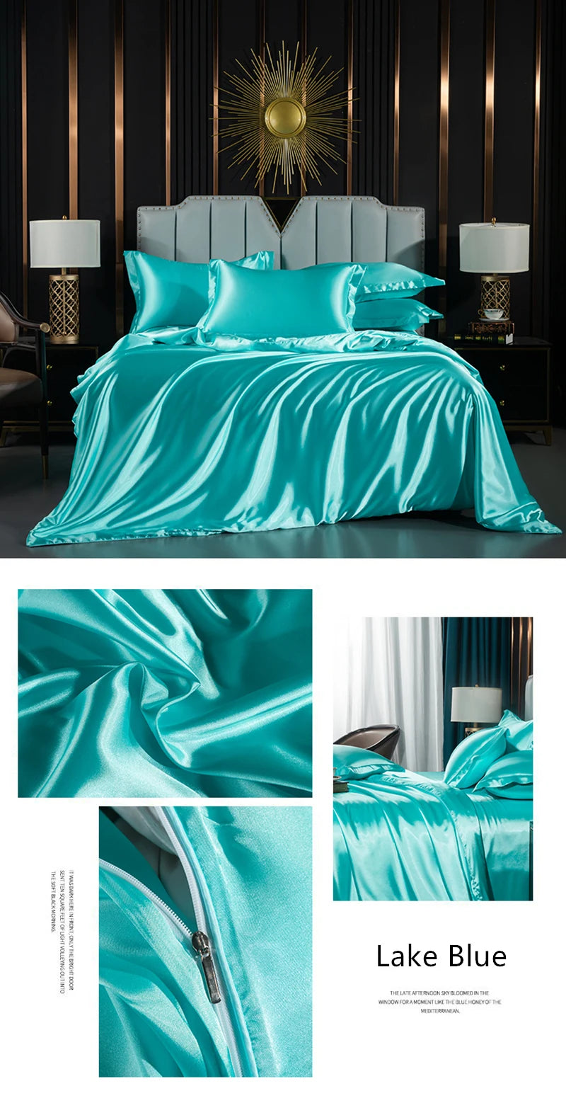Luxury silk bedding set with duvet cover, fitted sheet, flat sheet, and pillowcases in king and queen sizes by 𝕄𝕔 𝕋𝕙𝕖 𝔹𝕝𝕒𝕔𝕜 𝔻