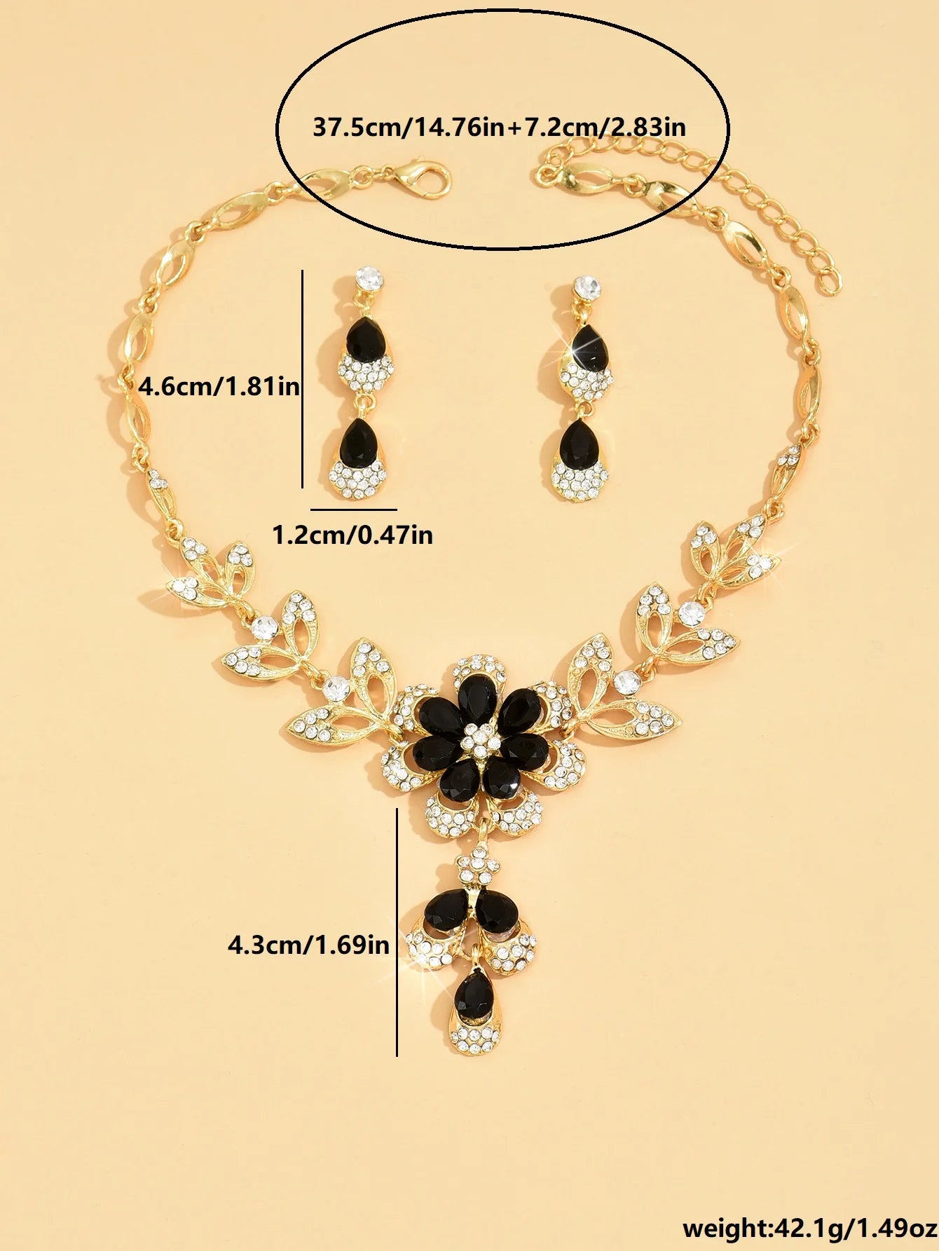 3-piece women's black and gold flower necklace set by 𝕄𝕮 𝕋𝕙𝕖 𝔹𝕝𝕒𝕔𝕜 𝔻𝕚𝕒𝕞𝕠�