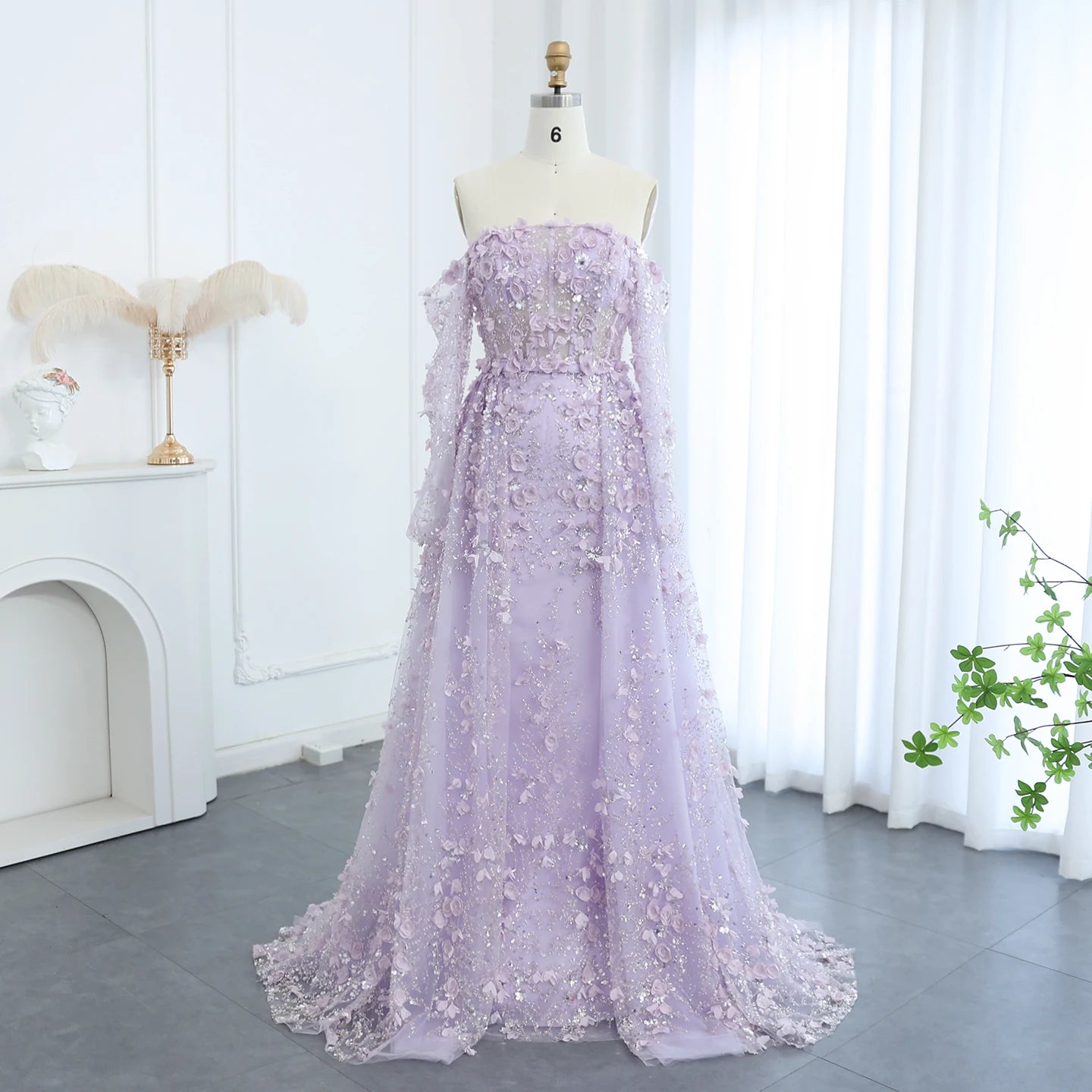 MC Elegant 3D Flowers Dubai evening dress by MC THE BLACK DIAMOND featuring intricate 3D floral embroidery and a flowing silhouette.