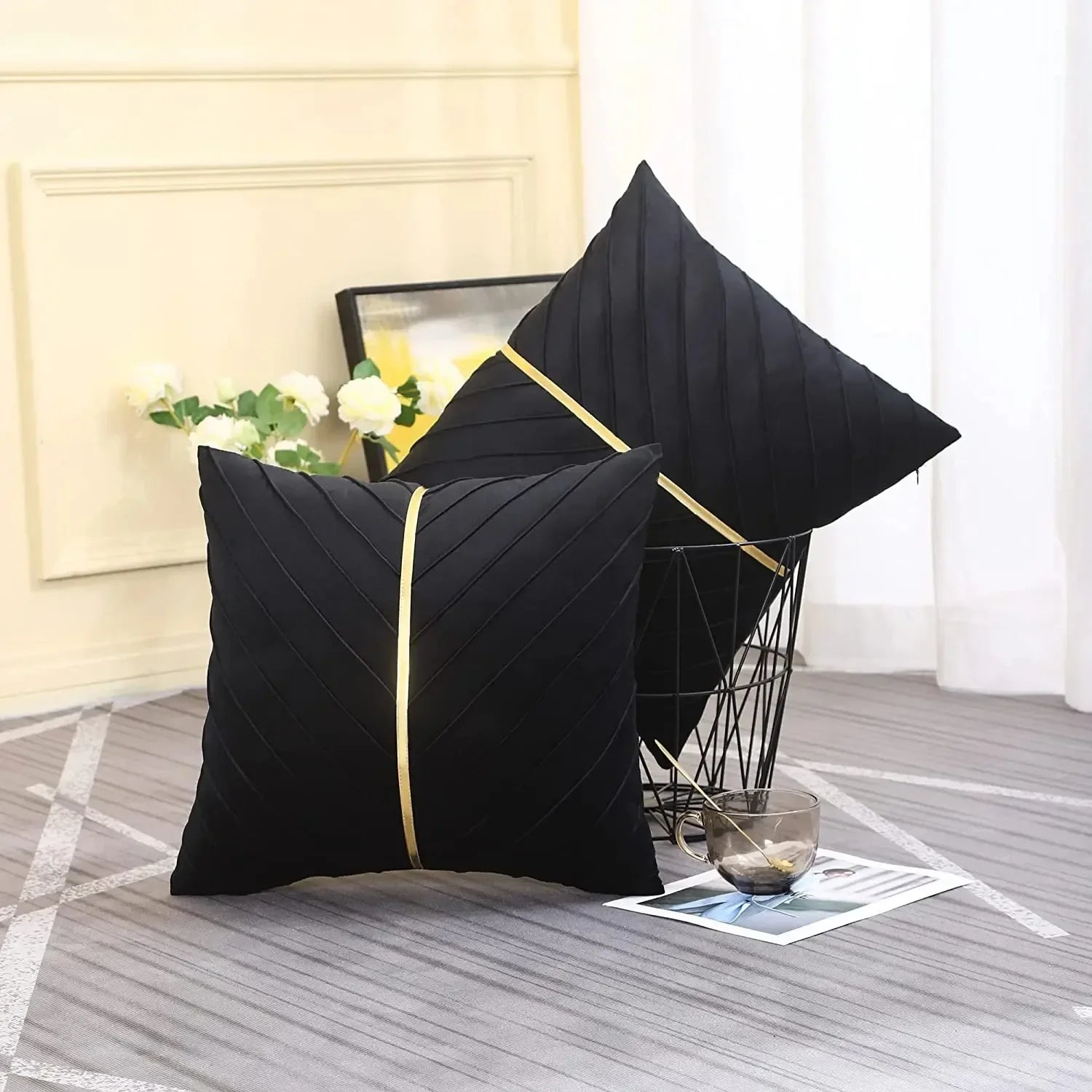 Set of two luxury modern pillow covers by 𝕄𝕔 𝕋𝕙𝕖 𝔹𝕝𝕒𝕔𝕜 𝔻𝕚𝕒𝕞𝕠𝕟