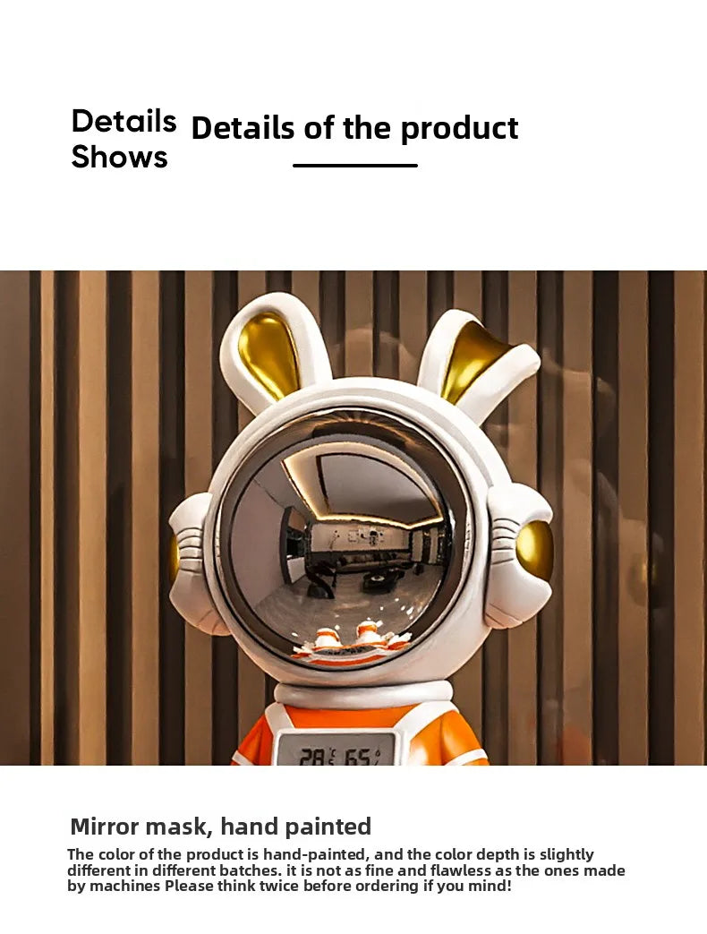 Luxury Astronaut Rabbit figurine by MC THE BLACK DIAMOND, sitting desk decor for living room or office space.