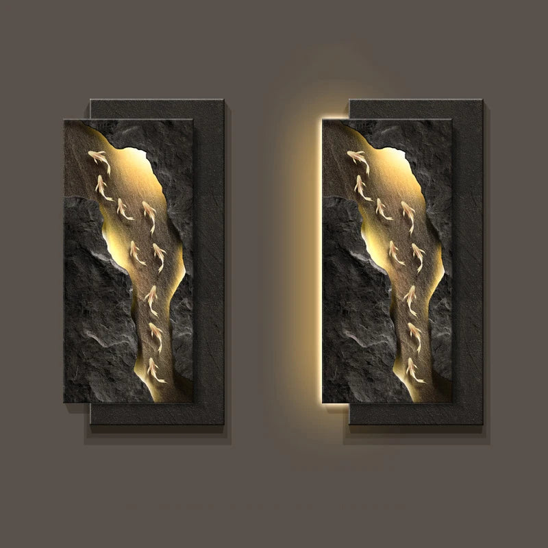 MC THE BLACK DIAMOND LED wall light fixture with koi fish design, remote control, ideal for corridor entrance decoration.