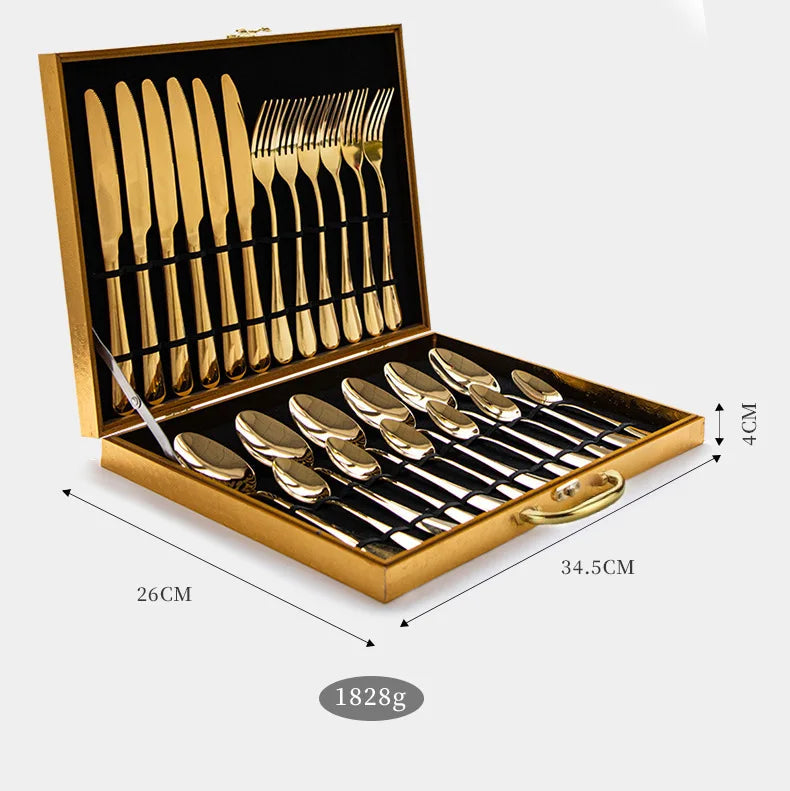 24-piece stainless steel cutlery set including knives, forks, and spoons from 𝕄𝕔 𝕋𝕙𝕖 𝔹𝕝𝕒𝕔𝕜 𝔻𝕚𝕒�