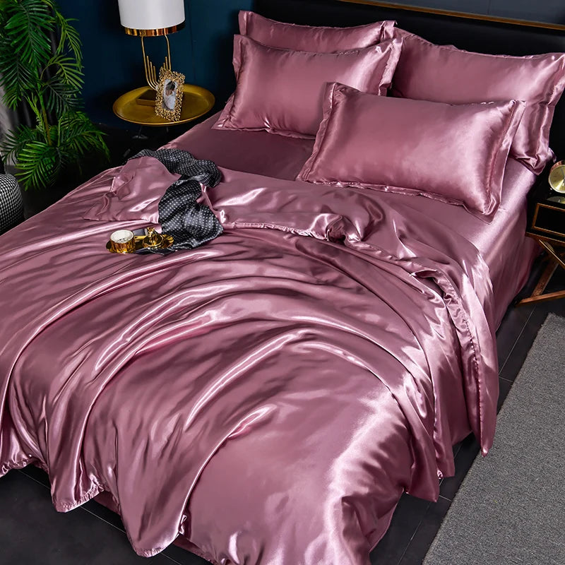 Luxury Mulberry satin bedding set with queen-sized silky duvet cover and sheet, soft, skin-friendly high-end bedsheets from 𝕄𝕔 𝕋𝕙𝕖 𝔹𝕝𝕒𝕔𝕜 �