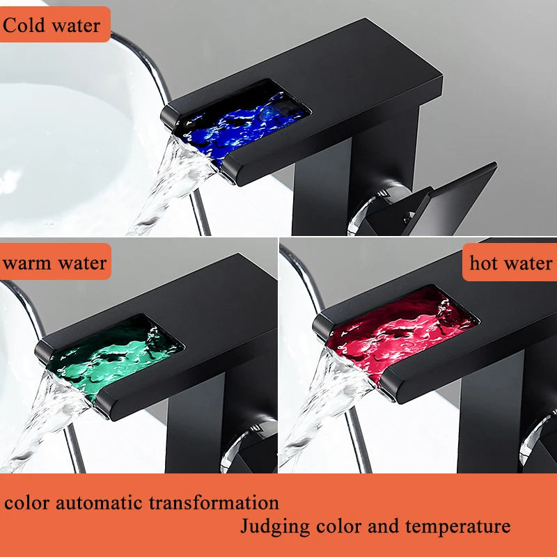 Luxury MC THE BLACK DIAMOND LED black basin bath faucet with single handle, tall and short tap, producing hot and cold water flow