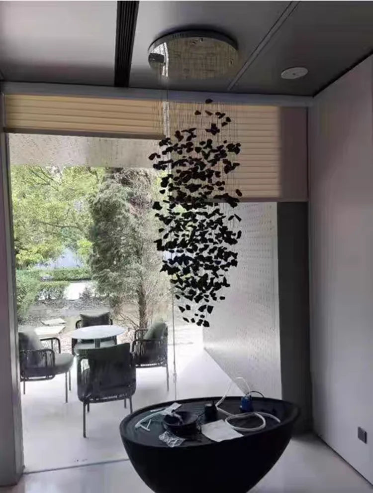 Black Art Luxury Stone Crystal Chandelier by MC THE BLACK DIAMOND, modern LED hanging lamp with crystal accents for staircase or hallway.
