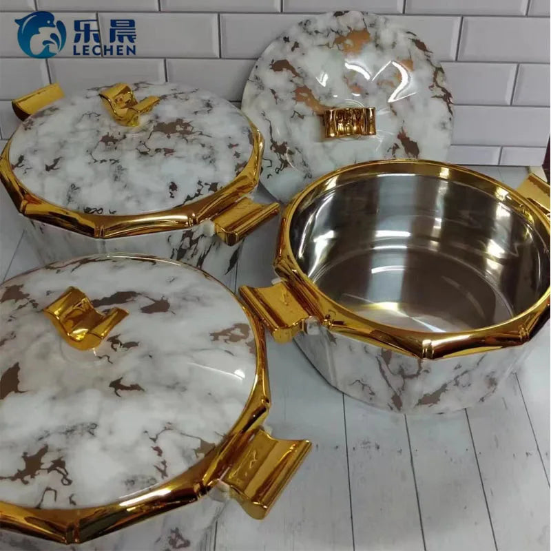 Design Food Warmer Casserole set with three insulated thermal containers in 2, 2.5, and 3L sizes, suitable for hotpot and party meals.