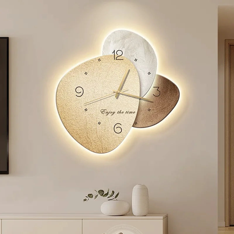 Modern MC THE BLACK DIAMOND wall clock with silent movement, stone design, suitable for living or dining room wall decoration.