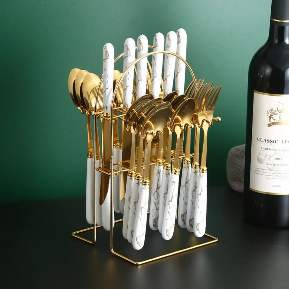 24-piece stainless steel marbled tableware set by 𝕄𝕔 𝕋𝕙𝕖 𝔹𝕝𝕒𝕔𝕜 𝔻𝕚𝕒𝕞𝕠�