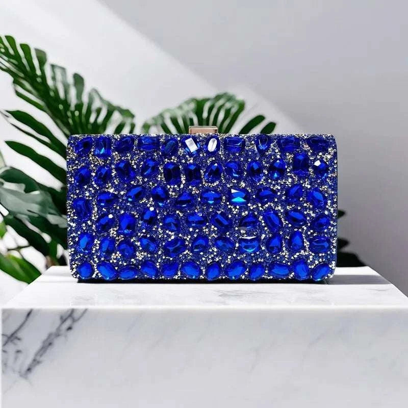 Silver rhinestone women’s wedding clutch bag by MC THE BLACK DIAMOND, elegant crystal bridal dinner handbag with shoulder strap