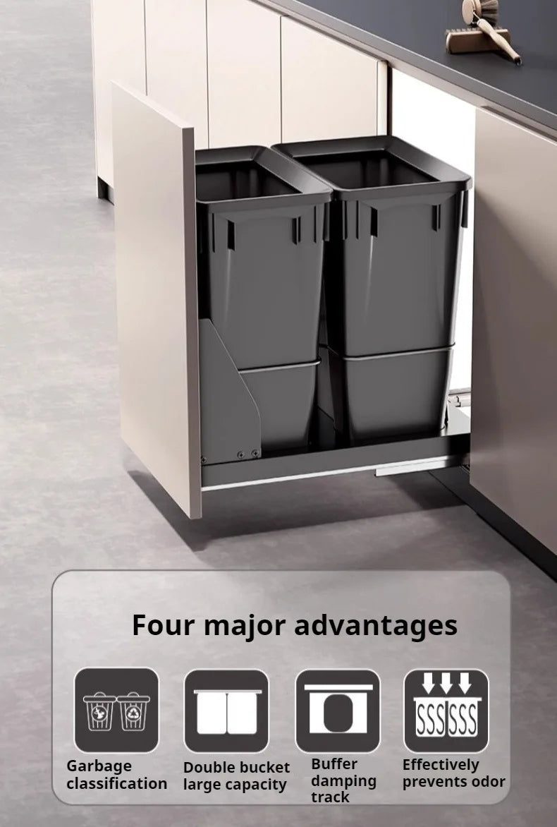 Black kitchen cabinet embedded trash can with lid, large capacity, hidden garbage bin for food waste disposal by 𝕄𝕔 𝕋𝕙𝕖 𝔹𝕝𝕒𝕔𝕜 𝔻𝕚