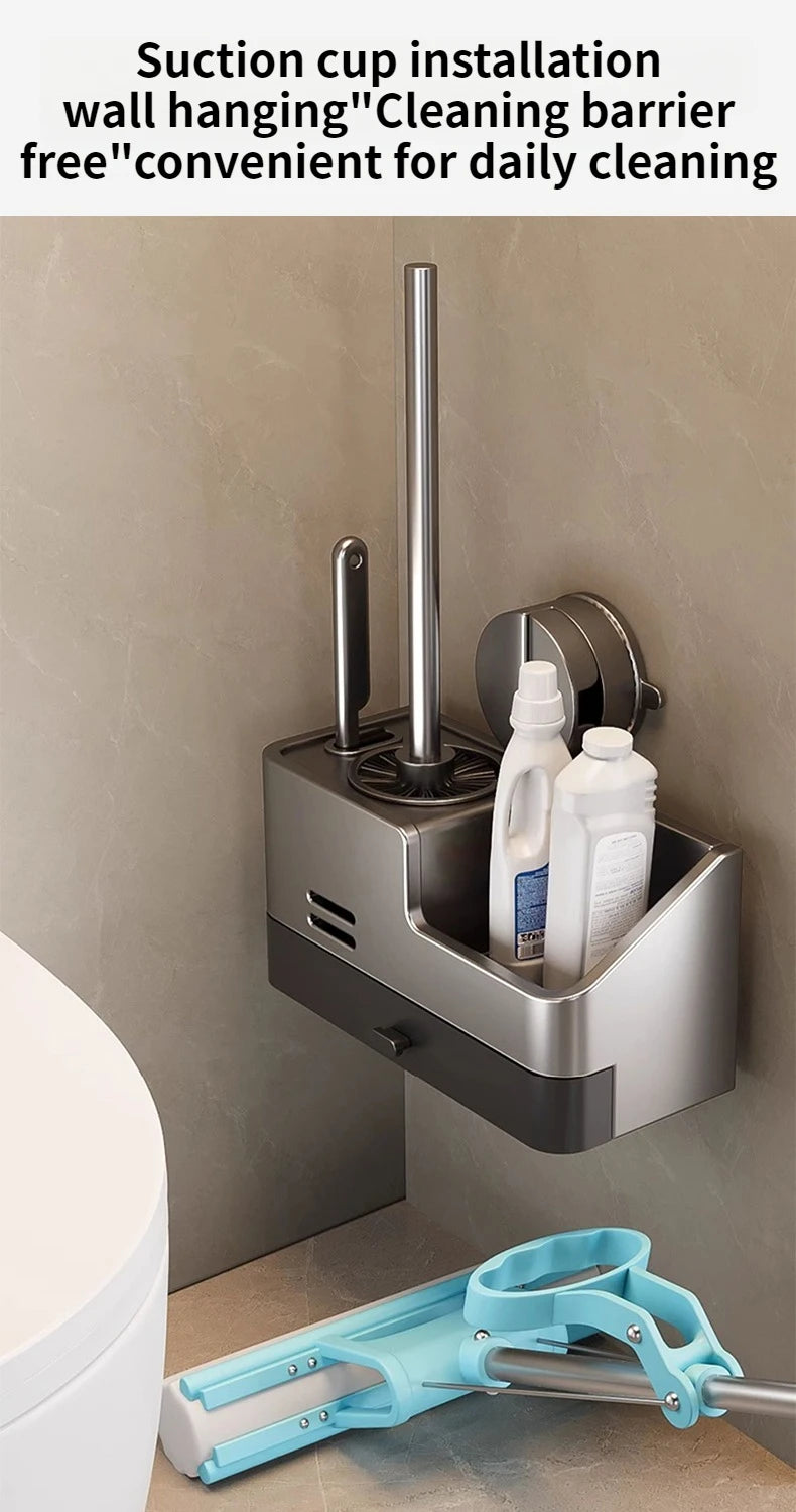 Wall-mounted bathroom storage rack with suction cups and toilet brush from ๐๐ ๐๐๐ ๐น๐๐๐๐ ๐ป๐๐๐๏ฟฝ