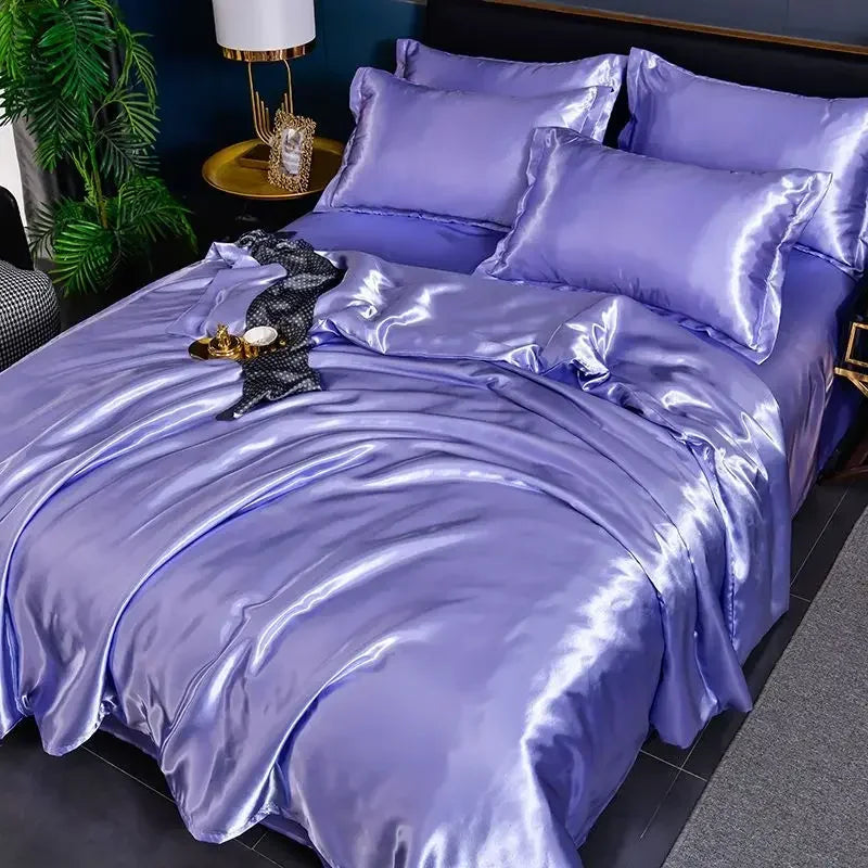 Luxurious Nordic satin silk bedding set by MC THE BLACK DIAMOND featuring duvet cover, bed sheet, and pillowcases in elegant solid design