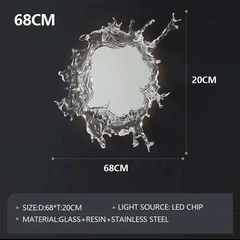 Modern LED wall lamp with art water flower design and mirror, sleek wall mirror by MC THE BLACK DIAMOND in contemporary decor.
