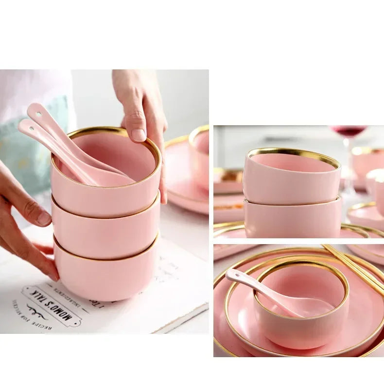 Gilt rim pink porcelain dinner plate from 𝕄𝕔 𝕋𝕙𝕖 𝔹𝕝𝕒𝕔𝕜 𝔻𝕚𝕒𝕞𝕠𝕟