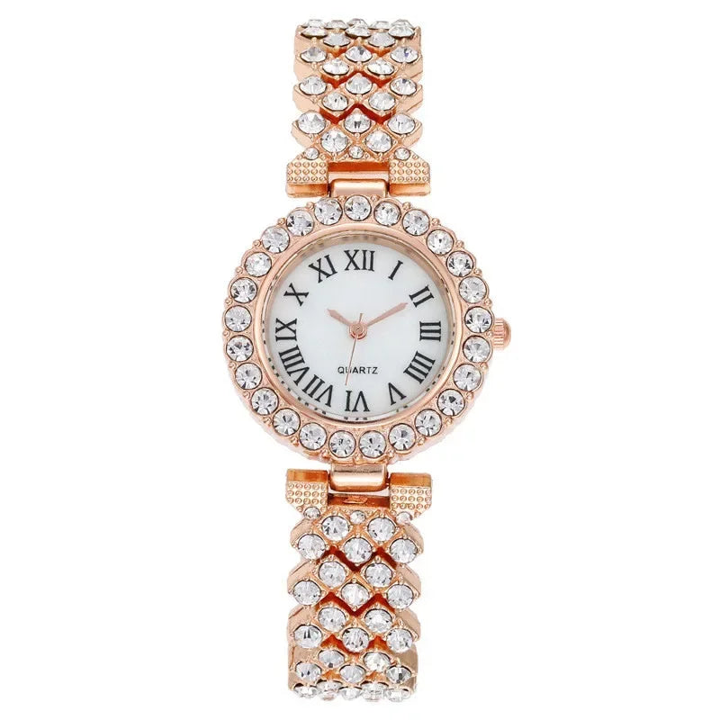 Casual ladies quartz wrist watch bracelet set with six jewelry pieces, featuring elegant designs from Mohammand Collection.