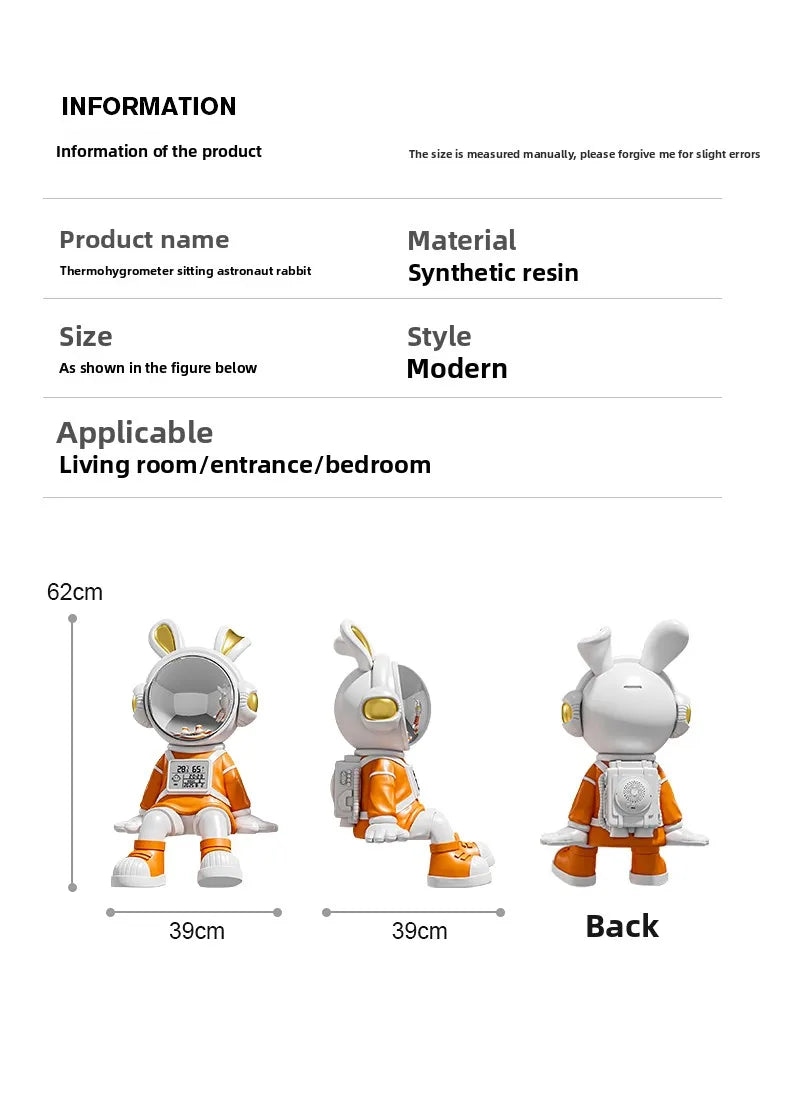 MC THE BLACK DIAMOND astronaut rabbit figurine sitting on a desk, decorative luxury decor for living room or office space