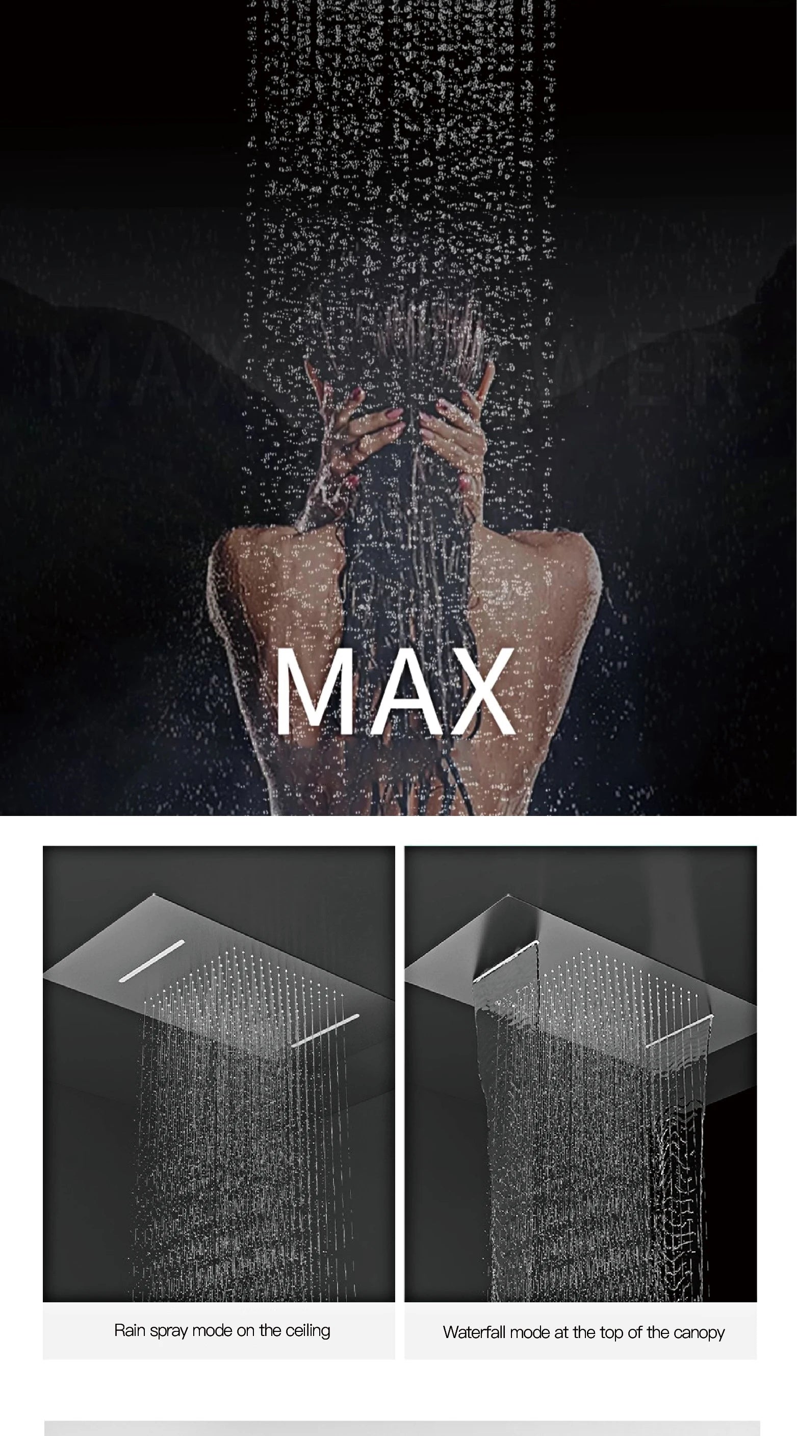 Luxury gold LED digital display bath shower system with hot and cold water mixer, embedded ceiling bath fixture by 𝕄𝕔 𝕋𝕙𝕖 𝔹𝕝𝕒𝕔𝕜 𝔻𝕚