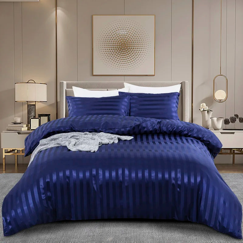 Luxury ivory white satin-striped duvet cover set by 𝕄𝕔 𝕋𝕙𝕖 𝔹𝕝𝕒𝕔𝕜 𝔻𝕚𝕒𝕞𝕠�