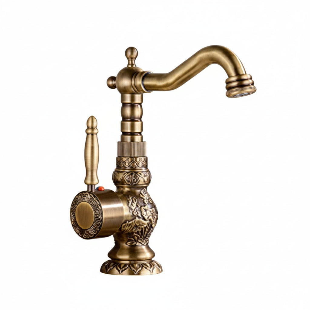Antique bronze copper deck-mounted kitchen faucet with hot and cold water mixer, designed for bathroom sinks, by ๐๐ ๐๐๐ ๐น๐๐๐๐ ๐ป๏ฟฝ