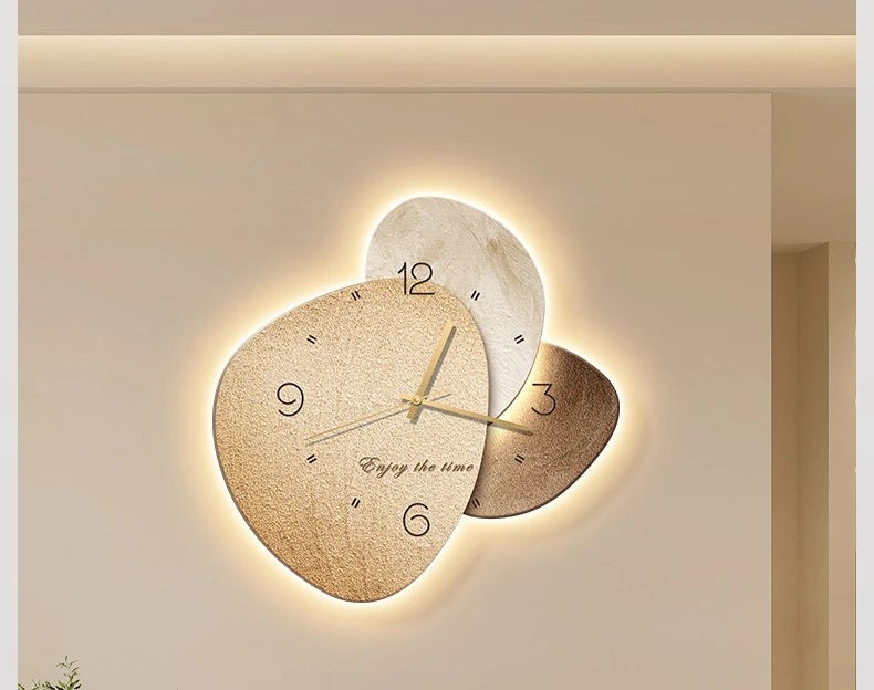 Modern MC THE BLACK DIAMOND wall clock with silent movement, stone design, suitable for living and dining room wall decoration.