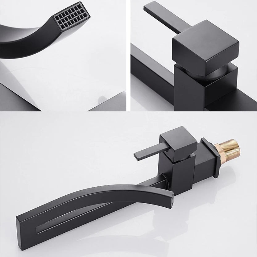 Elegant brass square basin faucet by MC THE BLACK DIAMOND, designed for bathroom sink installation.