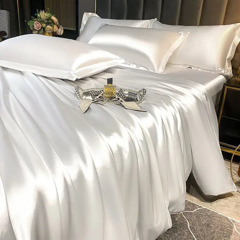 Luxury MC THE BLACK DIAMOND bedsheets with matching pillowcases for single or double beds, featuring elegant, soft fabric.