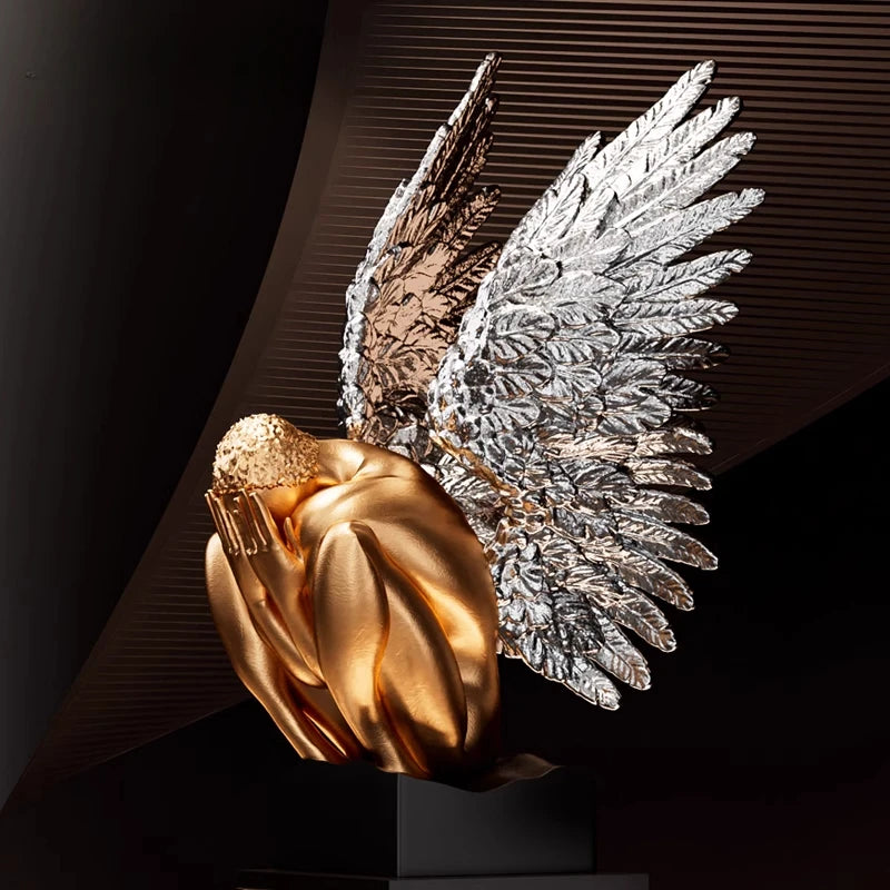 High-end MC THE BLACK DIAMOND wing sculpture, stylish desk decoration or interior art ornament, featuring detailed wing statue design.
