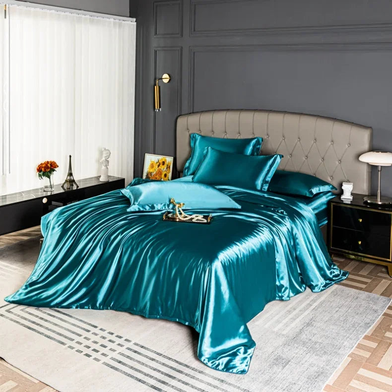 Luxury MC The Black Diamonds satin bedding set with solid color duvet cover in double, queen, or king size, soft and high-end.