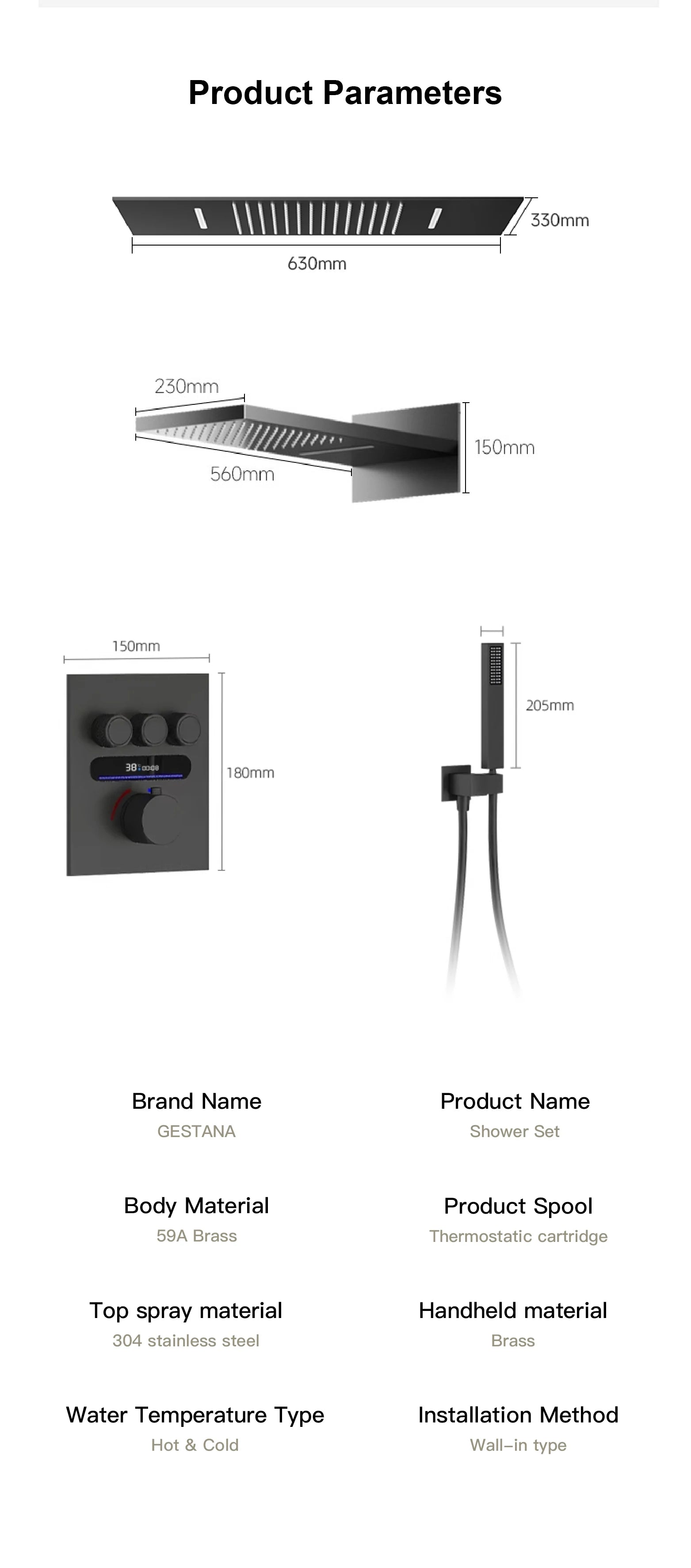 Luxury gold LED digital display bath shower system with constant temperature control and embedded hot and cold water mixer by 𝕄𝕔 𝕋𝕙𝕖 𝔹𝕝𝕒𝕔𝕜 𝔻𝕚