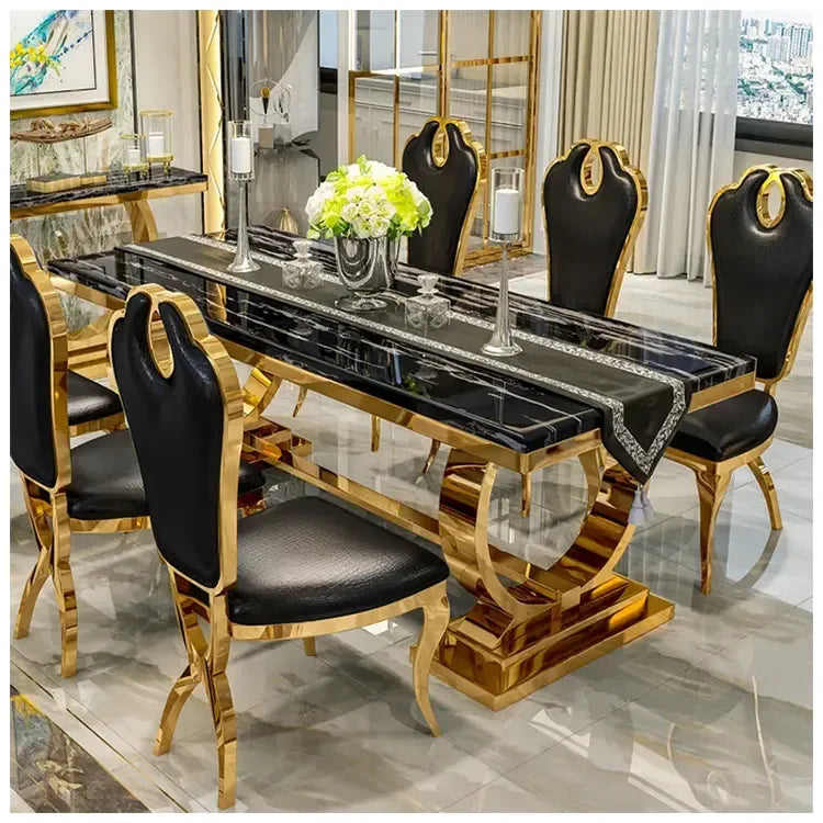 Royal Nordic Light luxury dining table with marble top, silver stainless steel legs, seats 4 to 8, modern home decor by ๐๐ ๐๐๐ ๐น๐๐๐๐
