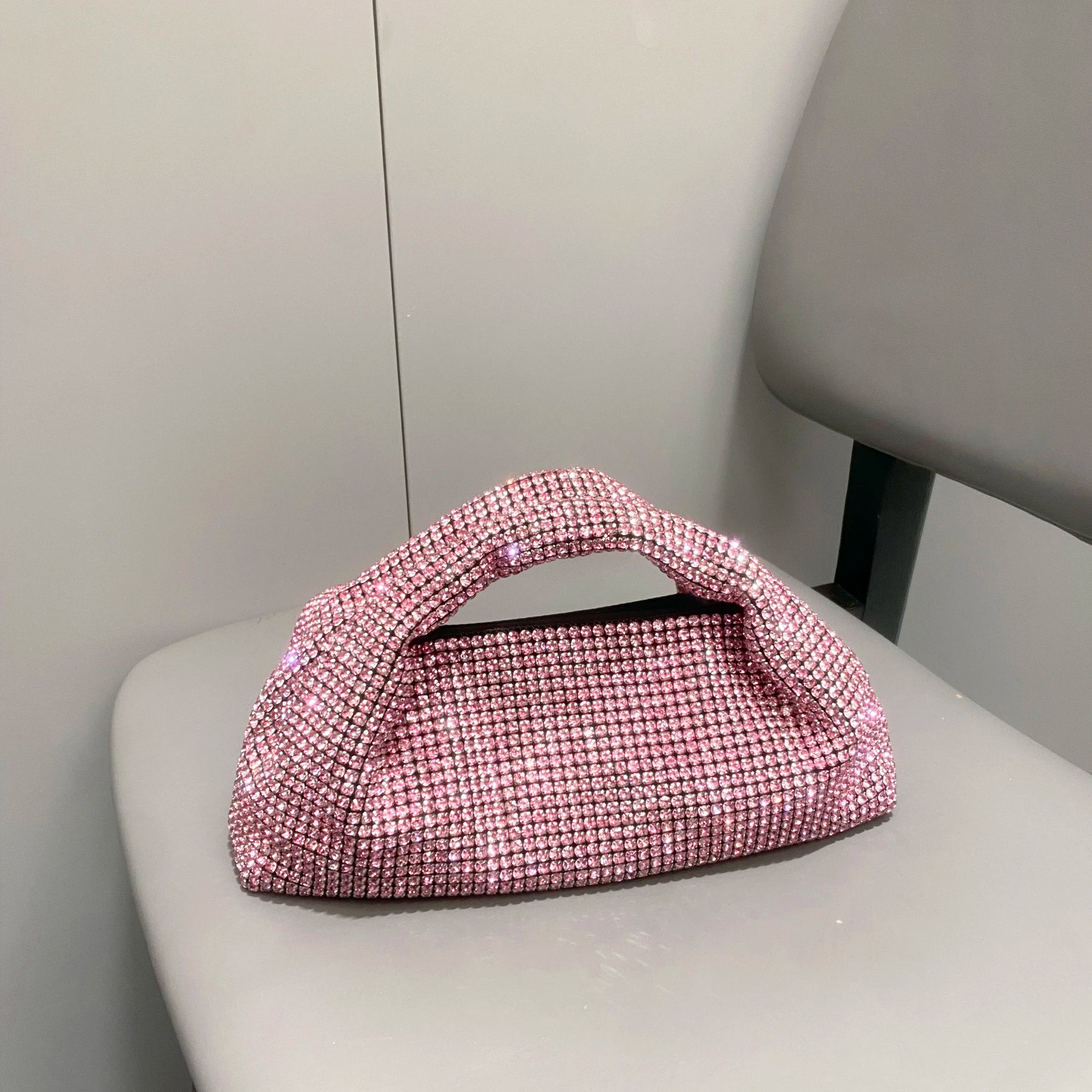 Shiny crystal clutch purse by MC THE BLACK DIAMOND, handmade evening bag with rhinestones, bucket shoulder bag, luxury designer hand bag