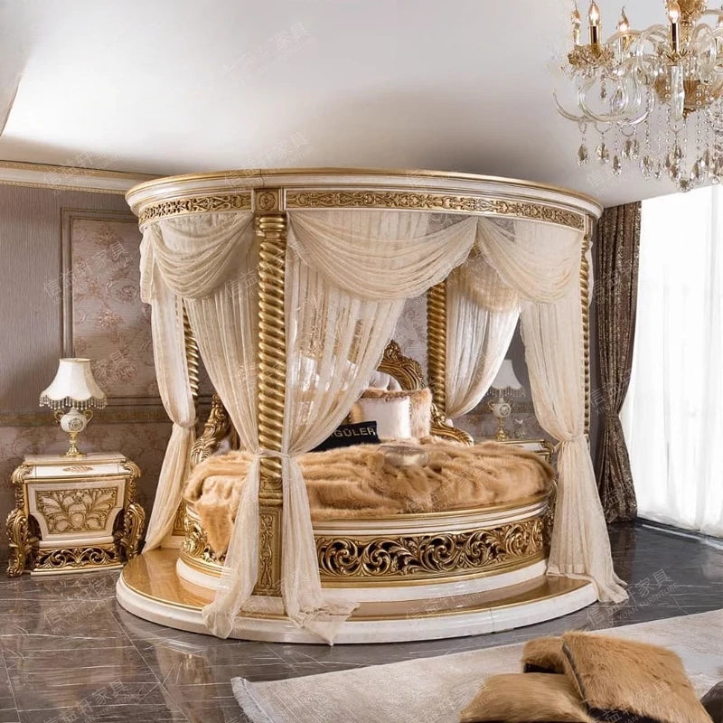 Elegant four poster European luxury round bed by 𝕄𝕔 𝕋𝕙𝕖 𝔹𝕝𝕒𝕔𝕜 𝔻𝕚𝕒𝕞𝕠𝕟
