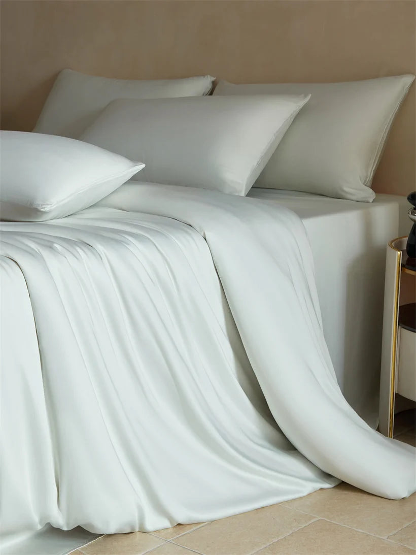 MC Collection 100% Mulberry Silk Bedding Set in elegant silk fabric, showcasing smooth, luxurious bedding for home decor.