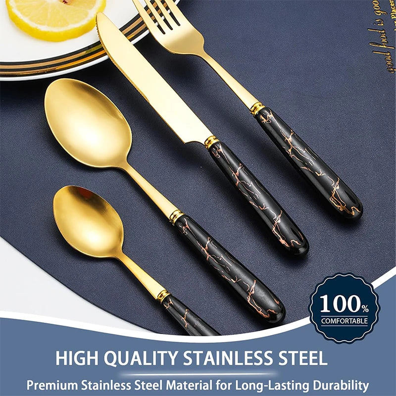 Stainless steel LMETJMA 24-piece flatware set with knives, forks, and spoons from 𝕄𝕔 𝕋𝕙𝕖 𝔹𝕝𝕒𝕔𝕜 𝔻�