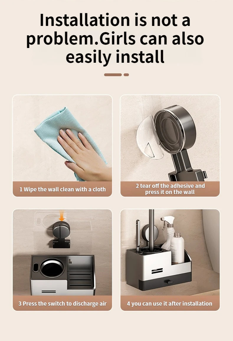 Wall-mounted bathroom storage rack with suction cup toilet brush from ๐๐ ๐๐๐ ๐น๐๐๐๐ ๐ป๐๐๐๐